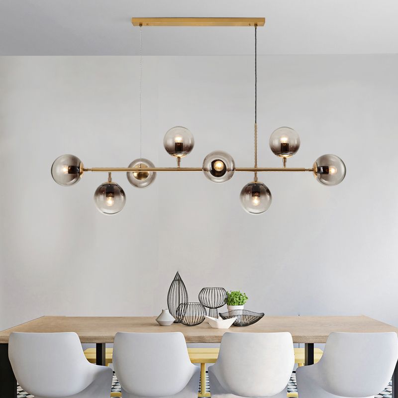 Metal Linear Design Island Lighting Fixture Modern Minimalist Glass Bubble Shade Hanging Light for Kitchen Dining Room