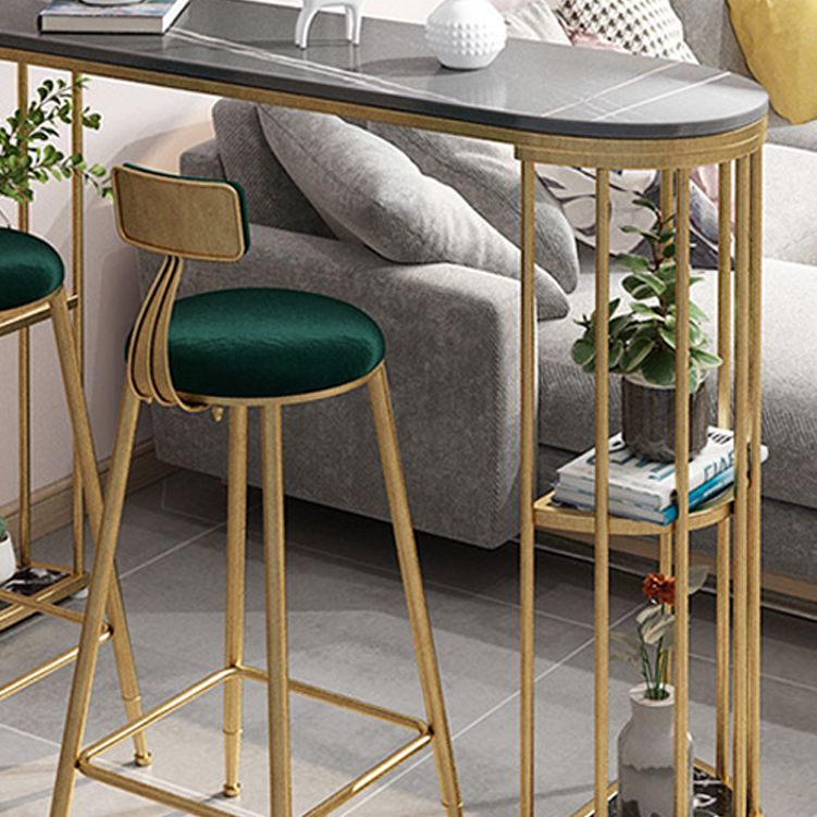 Glam Oval Bar Table Set 1/3 Pieces Stone Counter Table with Upholstered Stools