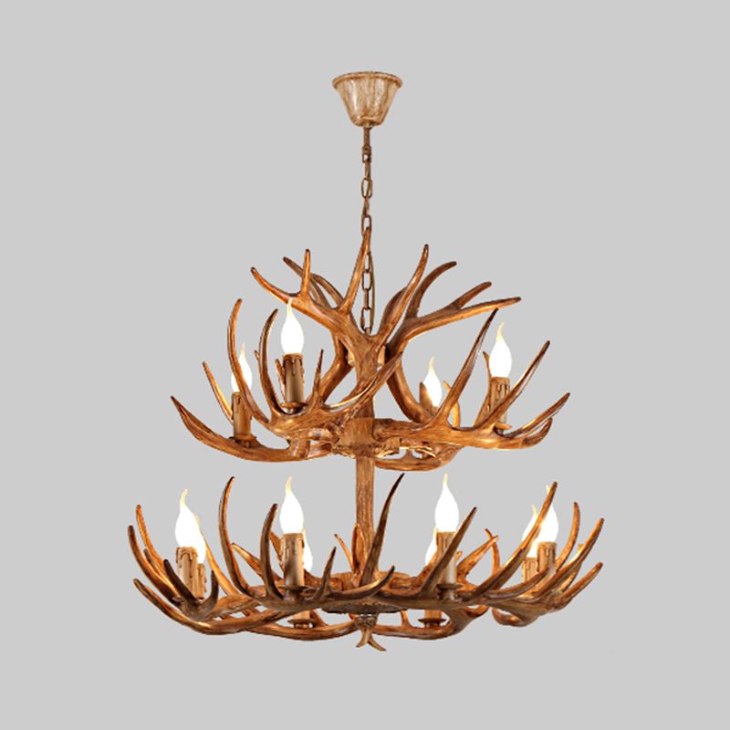 Antler Shape Resin Chandelier Light Rustic Restaurant Pendant Light Fixture in Brown