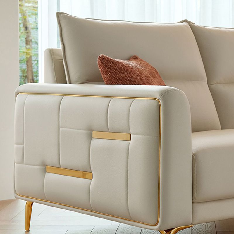 Contemporary Faux Leather Sewn Pillow Back Square Arm Sofa For Living Room