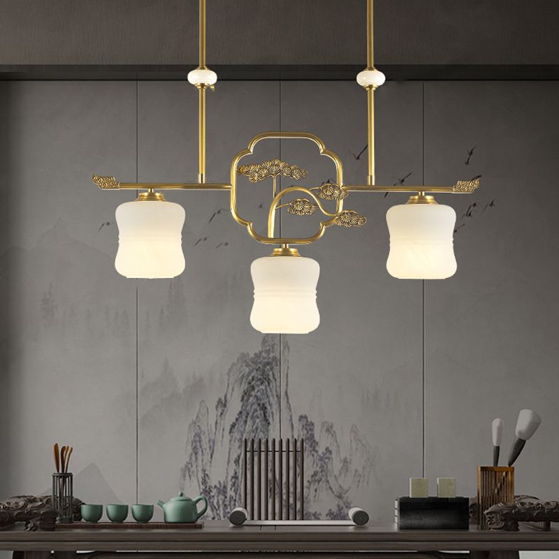 Accesorios de iluminación de la isla de cilindro modernos de vidrio blanco 3 iluminación colgante