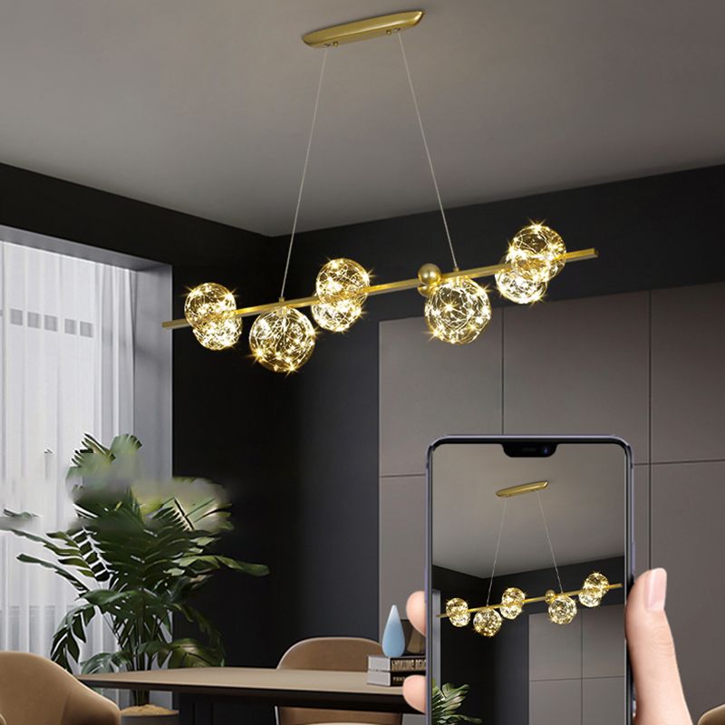 Contemporary Island Light Sphere Glass Island Pendant Lights in Gold for Kitchen
