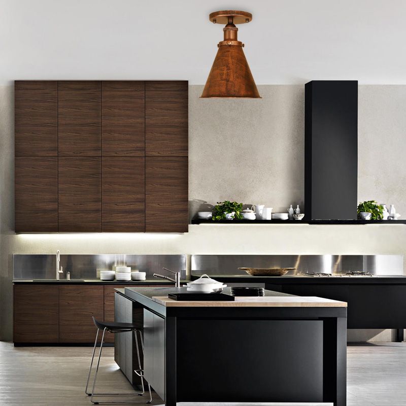 1 helle, halbbündige Metallleuchte im Vintage-Stil, konische, halbbündige Innenleuchte in Rost/Kupfer