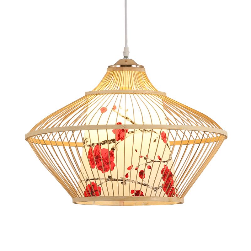 Chinese Style Conical Hanging Lamp Bamboo 1-Light Tea Room Ceiling Pendant Light