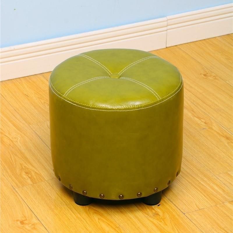 Cylinder Pouf Pure Color Tufted Nailhead Trim Faux Leather Standard Ottoman
