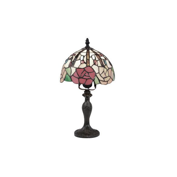 Luz de escritorio de flores vívidas con rosa/mariposa/oso/santa Claus Patrón Tiffany Lámpara de escritorio de vidrieras rústicas para sala de estudio