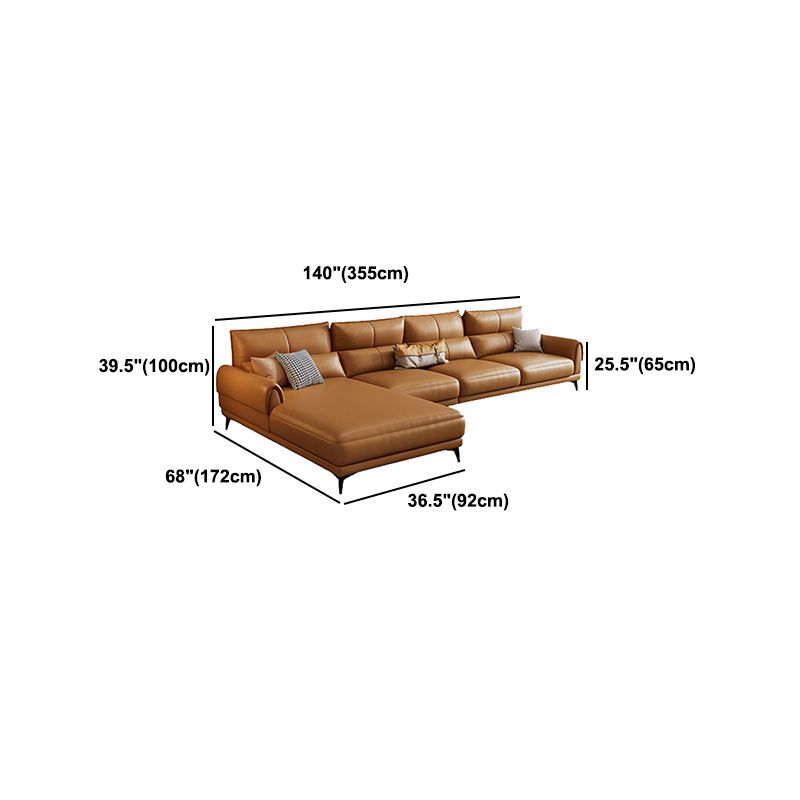Modern Tight Back Genuine Leather Sectionals, 67.72" W Sectional Sofa in Brone
