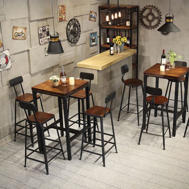 Industrial 1/2/3/5 Pieces Solid Wood Bar Table Set Square Bistro Set