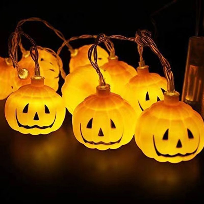 Plastic Pumpkin Halloween Light Classic Decorative Orange LED String Light for Outdoor