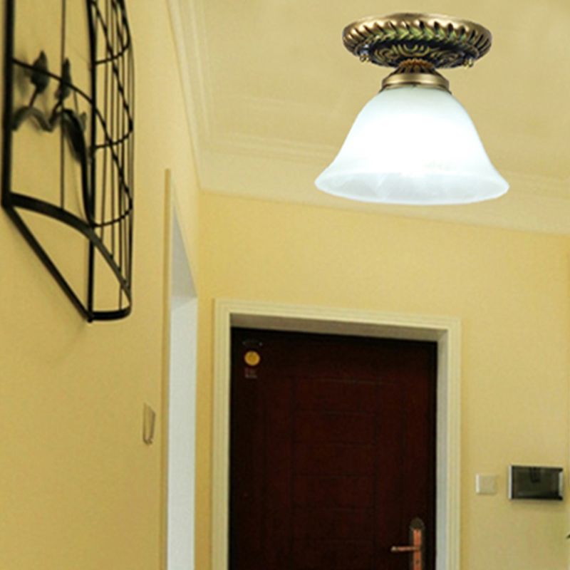 Small Foyer Ceiling Light Vintage Frosted Glass Single-Bulb Flush Mount Lamp
