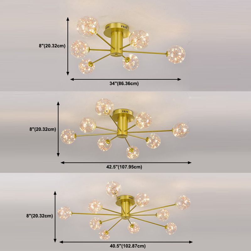 Plafonnier Spoutnik en verre LED étoilé nordique pour chambre à coucher