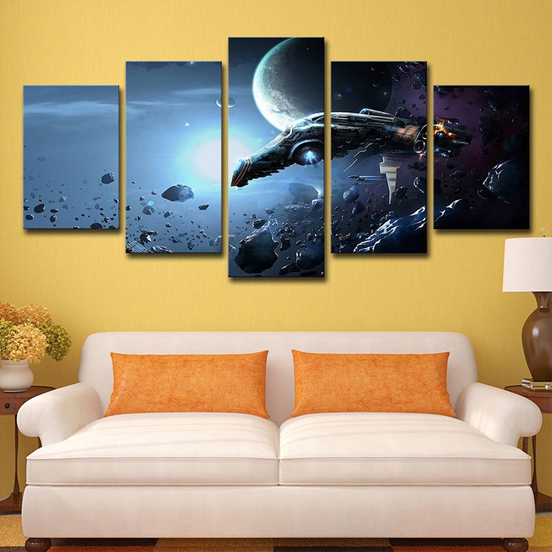 Space War Battleship Canvas Art Science Fiction Multi-Piece Wall Decor in Dark Blue