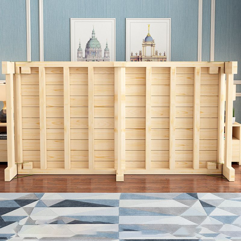 Natural Pine Wood Bed Frame Nordic 21.65" H Folding Bed with Headboard