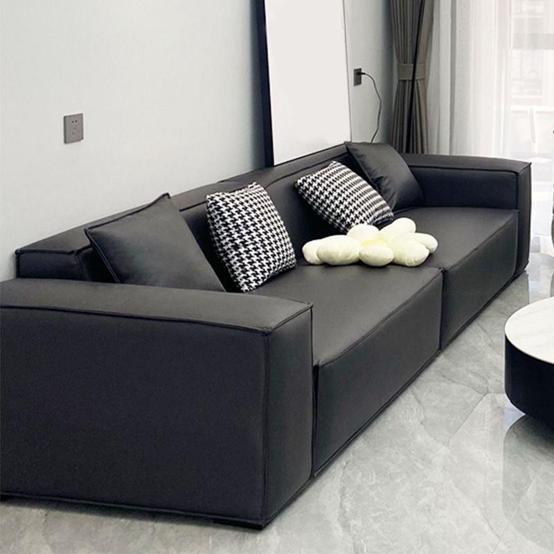 Stain Resistant Stationary Faux Leather Living Room Square Arm Settee