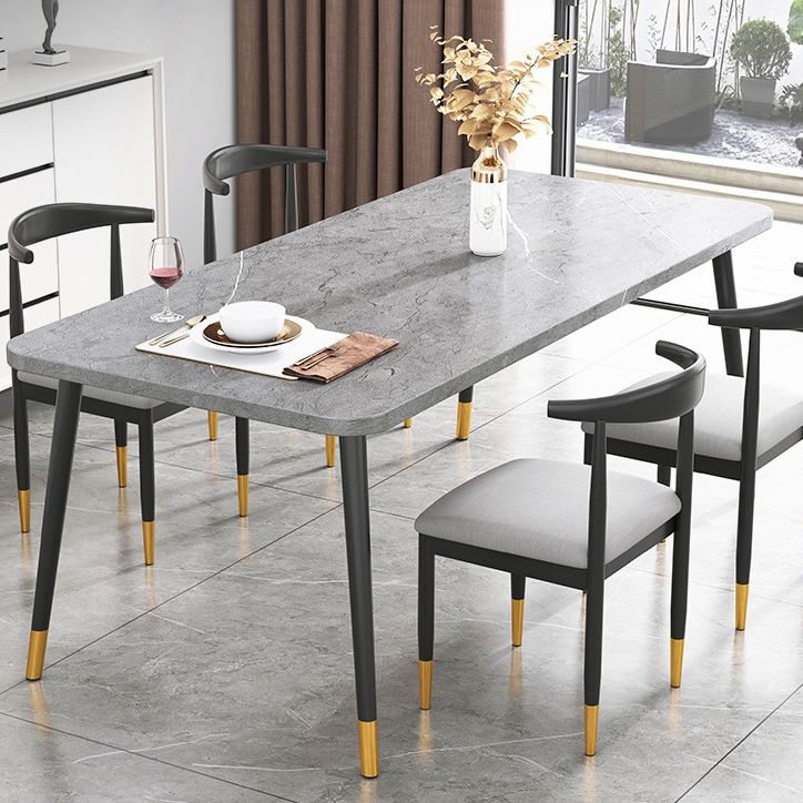 Contemporary Rectangle Shape Kitchen Dining Table Sintered Stone Dining Table with 4 Legs Base