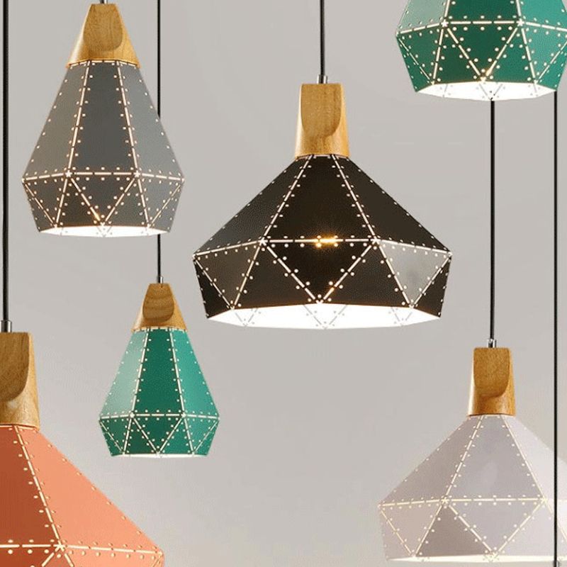 Macaron Metal Diamond Drop Lamp 1-Light Dining Room Pendant Light Fixture