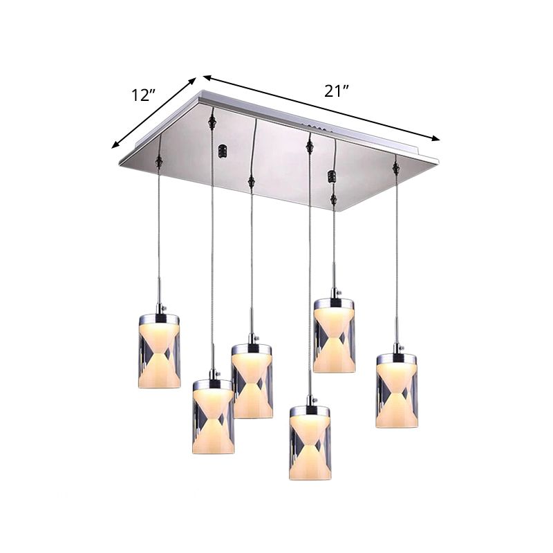 Chrome Cilinder Led Drop Pendant Modernistische 6 bollen Acryl Multi -hangende lamp in warm/wit licht met cocktailshaker binnenin