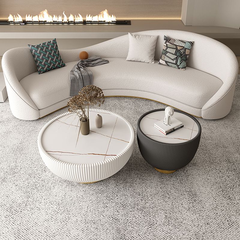 Northern European Curved Sofa 31.5" High Wool Settee in Beige