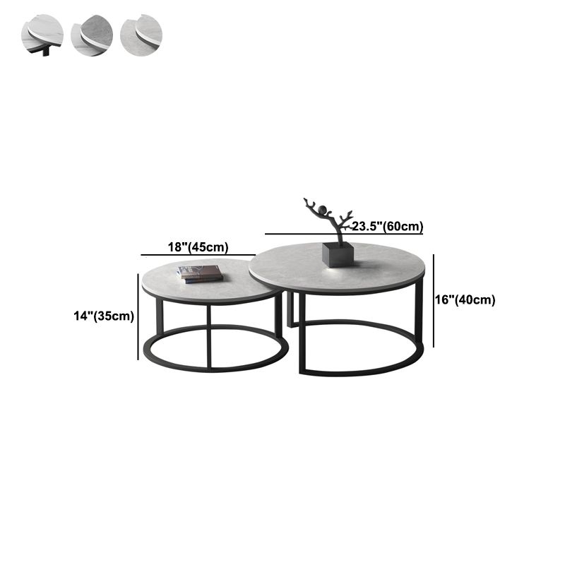 Slate Round Coffee Table 2 Piece Modern Minimalist Bunching Tables