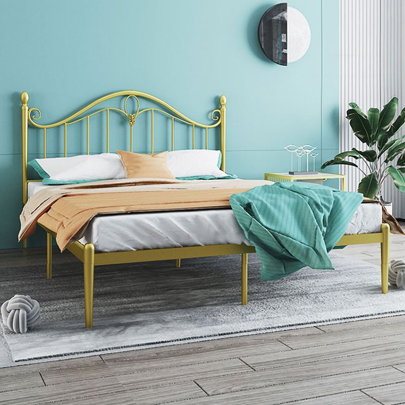 45" Tall Glam Standard Bed Metal Open-Frame Bed with Arched Headboard