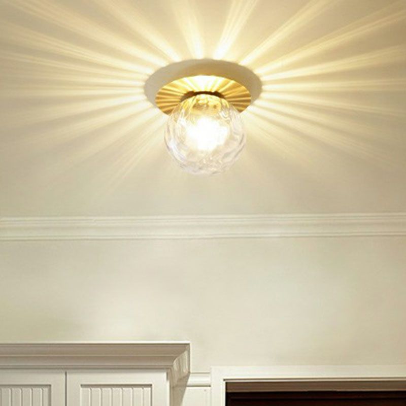 Water Glass Ball Ceiling Light Simplicity 1 Head Gold Finish Semi Flush Mount Light for Balcony