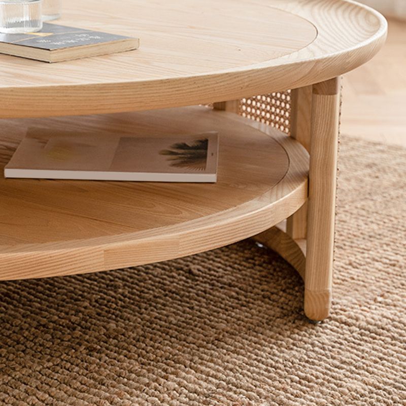 Wooden 1 Single Cocktail Table with Shelf Round Coffee Table