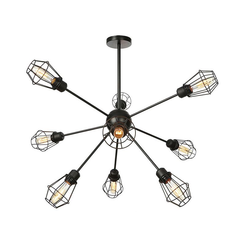 9/12/15 Lights Restaurant Chandelier Pendant Light Farmhouse Style Black Ceiling Lamp with Cage Metal Shade
