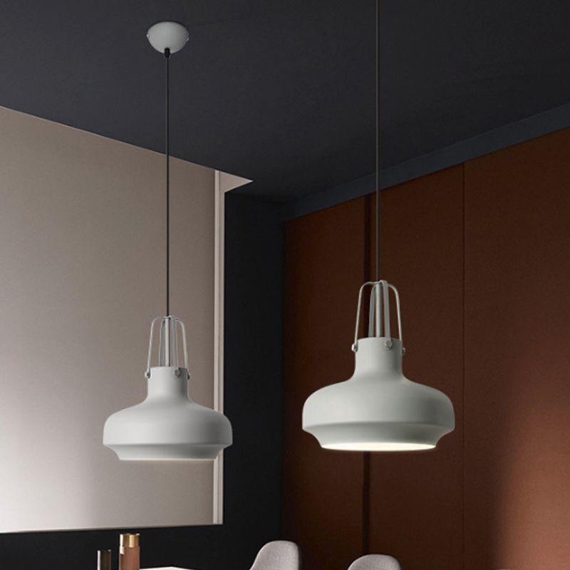 Macaron Pot Pendant Ceiling Lamp Aluminum 1 Head Restaurant Down Lighting with Gripper in Pink/Blue/Grey