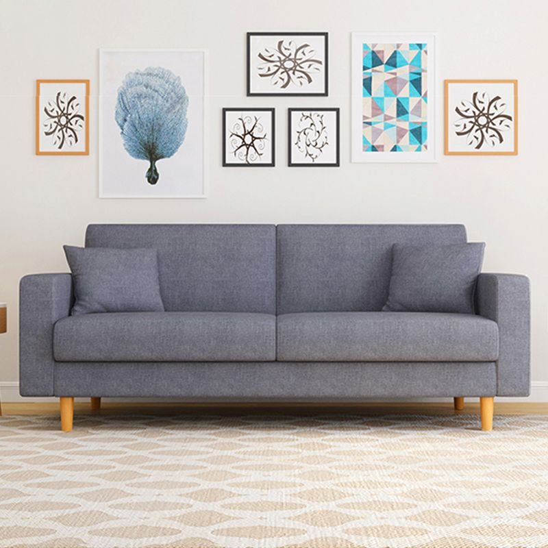 Contemporary Fabric Sofa 3-seat Square Arm Sofa with 2 Pillows