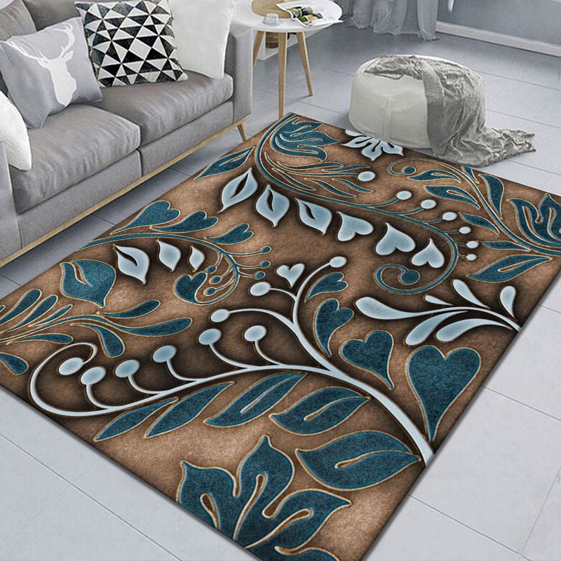 Minimalist Indoor Rug Plant Pattern Rug Polyester Stain Resistant Area Rug for Living Room