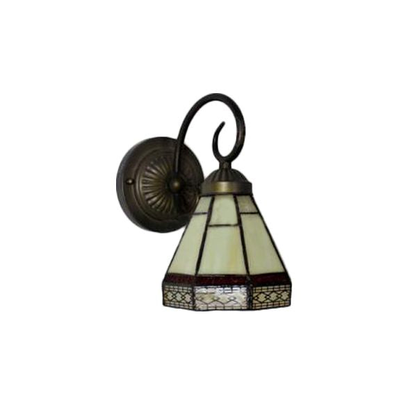 Glass Cone Sconce Light with Curved Arm 1 Bulb Tiffany Classic Wall Sconce in Beige for Dining Room