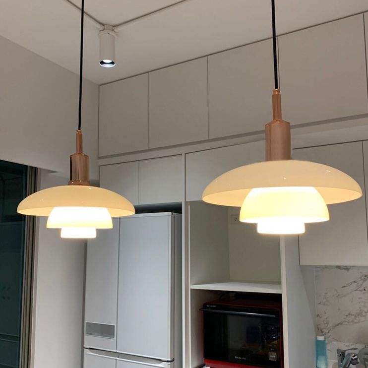 1-Light White Glass Suspended Lighting Fixture Minimalism Pendant Light Kit for Bedroom