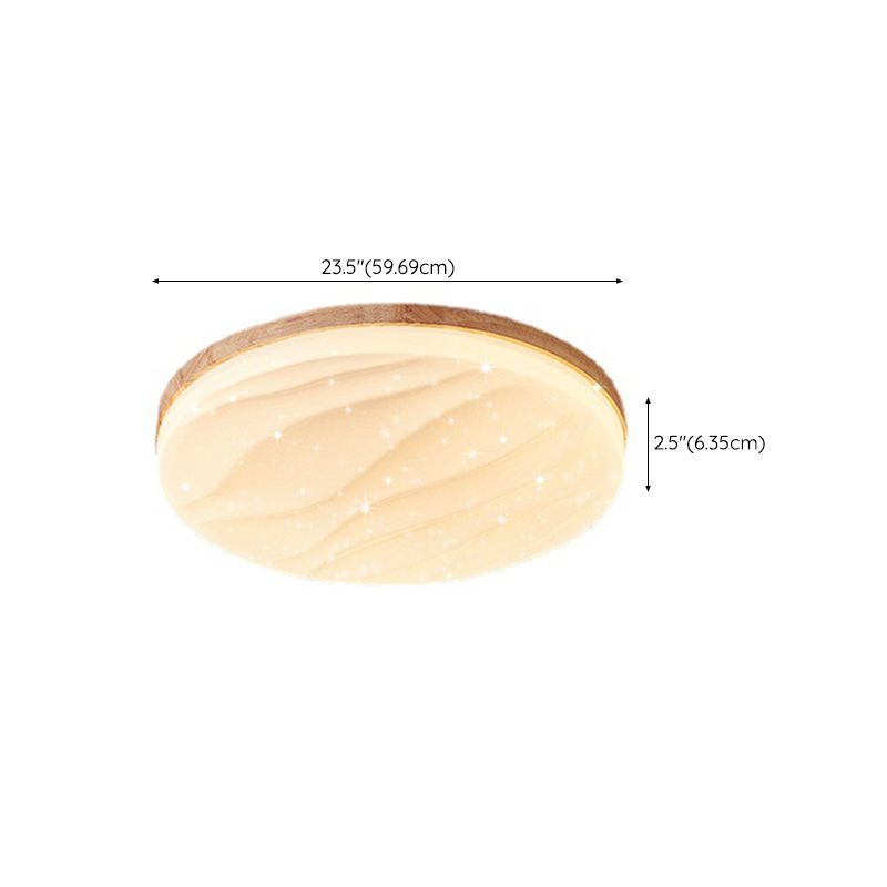 Round Shape Wood Flush Light Modern Style 1 Light Flush Mount Ceiling Lights in Brown