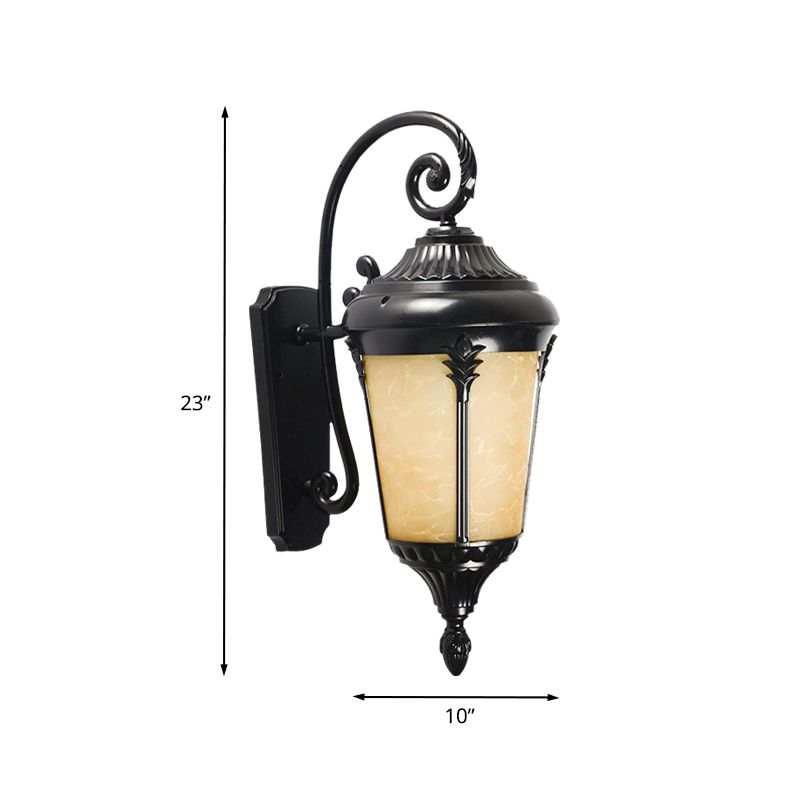 1 Bulb Tan Cracked Glass Sconce Lighting Country Black Urn Outdoor Wall Mount Lamp
