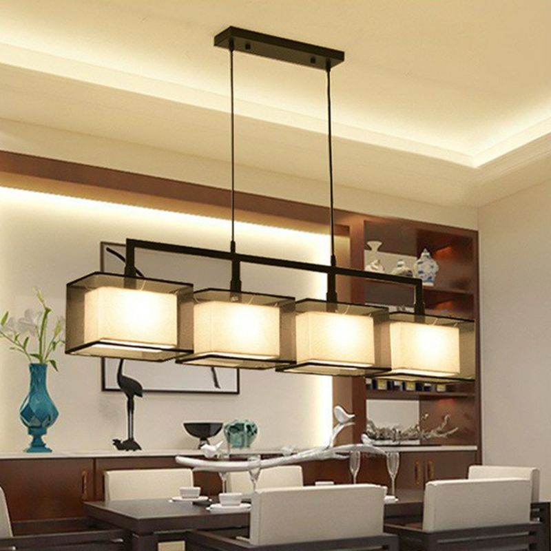 Dual-Rectangle Island Light Minimalist Fabric Restaurant Suspension Lighting Fixture
