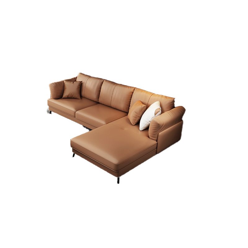 Modern 33.46 " H Brown Faux Leather Pillow Top Arm Sofa & Chaise