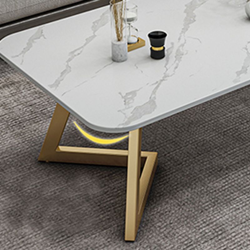 Glam Rectangle Stone Top Coffee Table with Iron Legs Cocktail Table