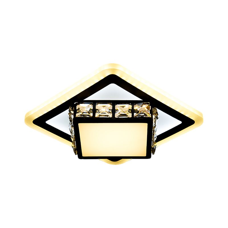 Round/Square Crystal Block Flush Mount Simplicity LED Black Close to Ceiling Lighting for Doorway