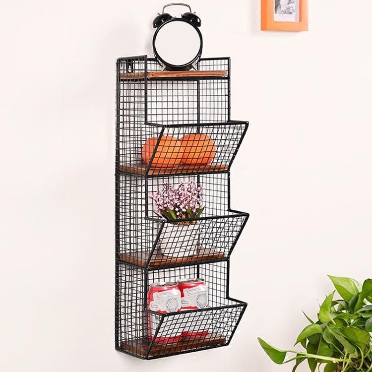 Industrial Wall Unit Bookshelf with Iron Frame Pine Wood Shelf