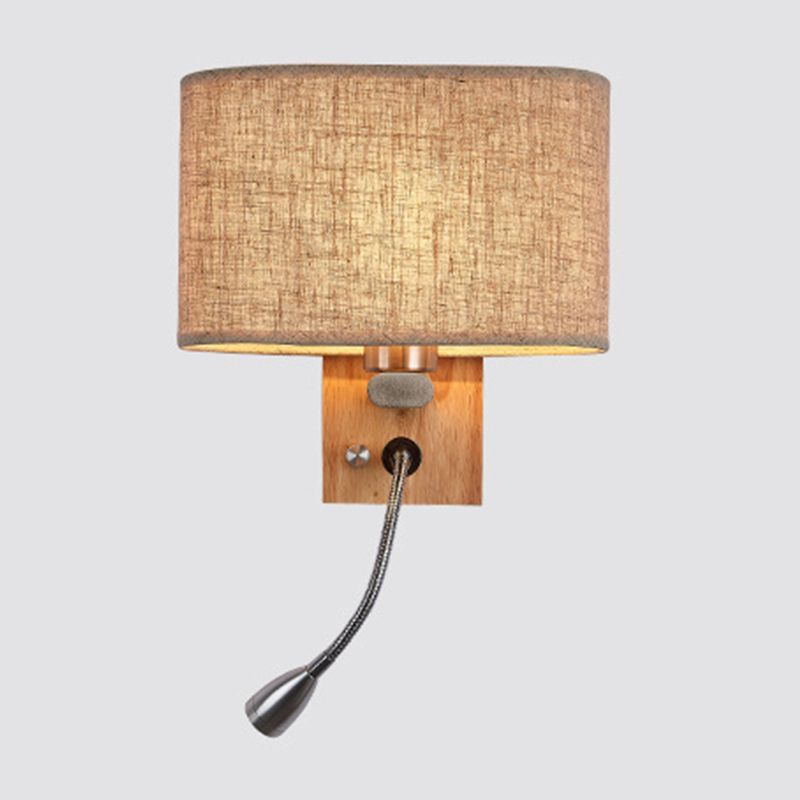 Flexible Spotlight Bedside Reading Light Fabric Single Nordic Wall Lamp with Oval Fabric Shade in Beige/Flaxen/Champagne