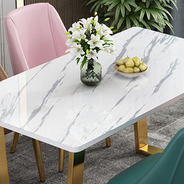 Metal Traditional Luxury Rectangle Table intérieure Table de pierre fritrée blanche avec base de traîneau
