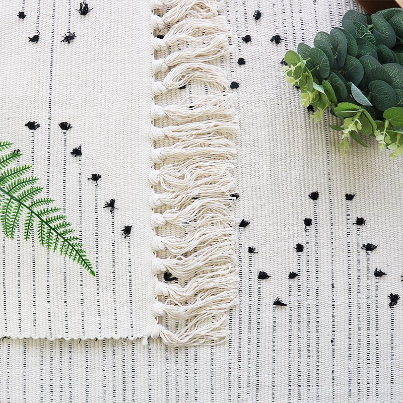 Weißer Zickzack Strickteppich böhmischer Teppich Teppich waschbarer Haustierfreundlicher Teppich für Schlafzimmer