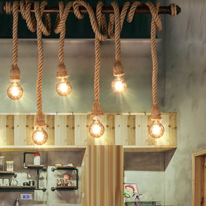 6 luces de la isla de la cuerda Luces de araña de la isla industrial Bombilla desnuda Comedor Comedor Fixting de iluminación de la isla