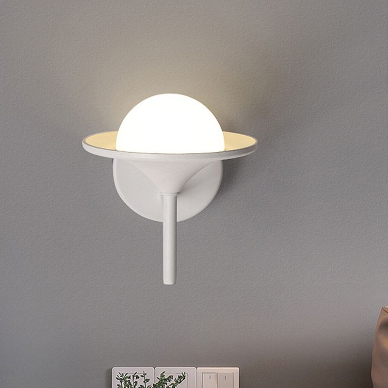 White Flared Sconce Light Fixture Modern LED Metallic Wall Mount Lamp with Ball Milk Glass Shade