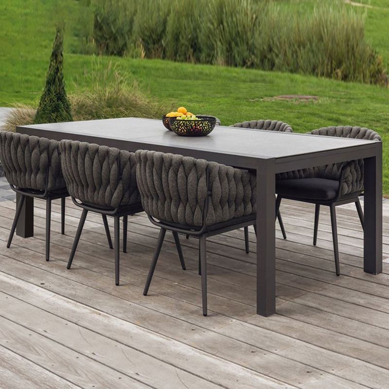 Stone Top Dining Table Set 1/7 Pcs Metal Frame Patio Dining Table with Upholstered Chairs