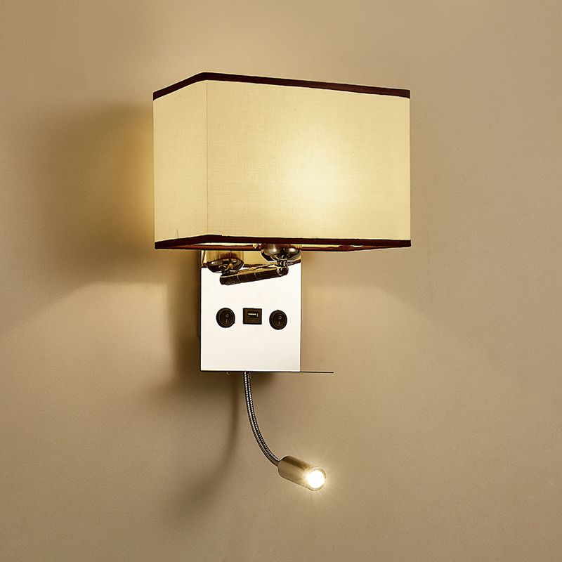 Modern Wall Sconce Metal Rectangle Shape Wall Light with Fabric Shade for Study