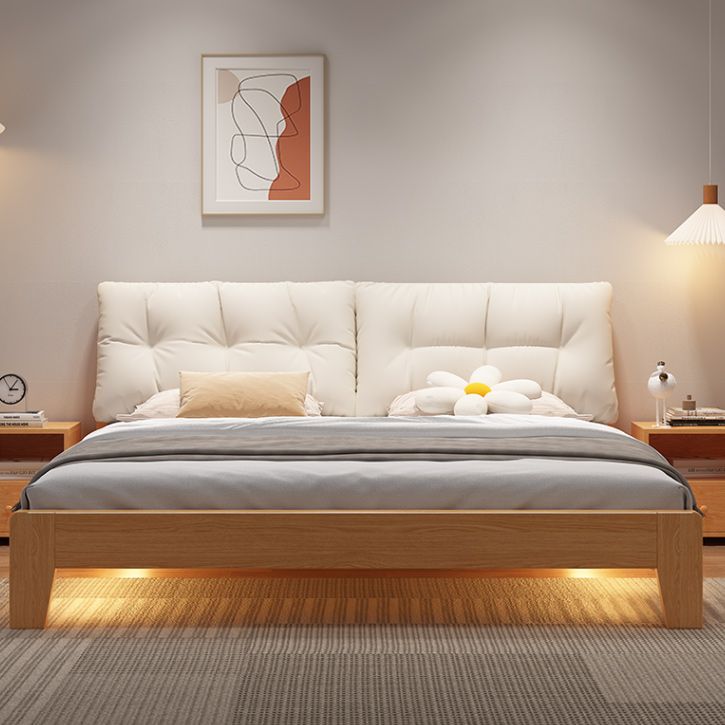 Contemporary Solid Wood Upholstered Headboard Rectangular Standard Bed, Light Not Included