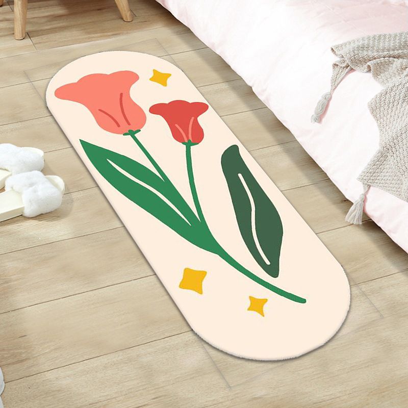 Green Modern Rug Polyester Flower Indoor Rug Washable Rug for Home Decor