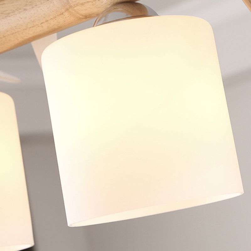 Wood Island Lamp Modern Island Hanging Light with Glass Shade for Dining Room