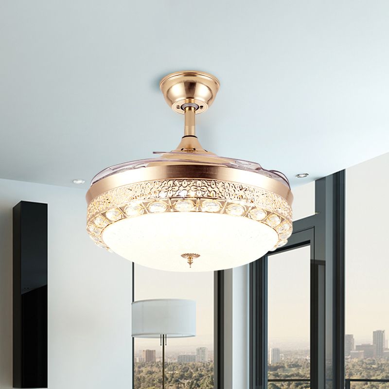 Zeitgenössische Kuppel Semi Flush Mount Frostedglas LED LAGLORDER LABER IN GOLD mit 3 Klingen, 19 "breit